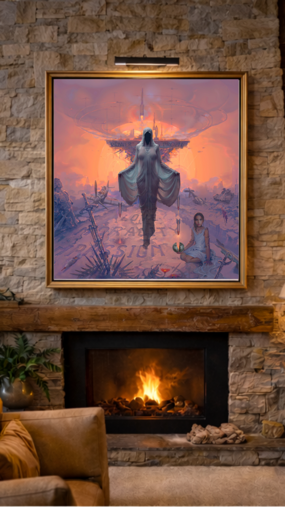 Ghost of War by John Pitre Visionary Fine Art Painting Ghost of War by John Pitre visionary artwork featuring a spectral figure emerging from a battlefield, symbolizing conflict, power, sacrifice, and the human cost of war.