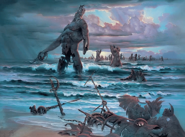 Remnants of Power-high Remnants of Power by John Pitre animated as monumental statues come to life, stepping down from their pedestals and walking toward the shoreline as the scene shifts with cinematic motion and dramatic lighting